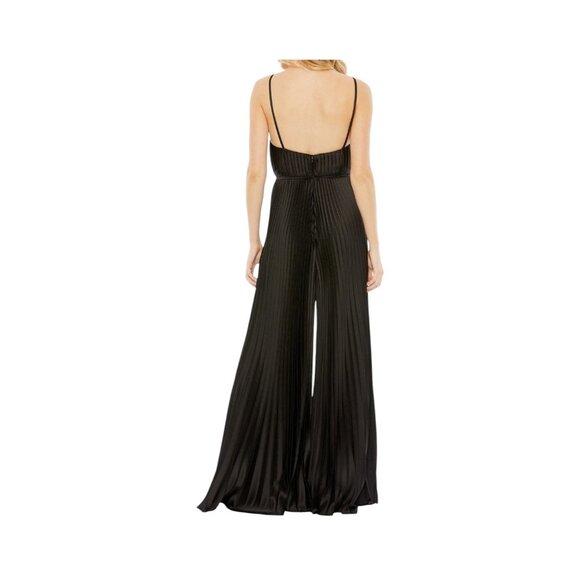 Ieena Mac Duggal Black Pleated Satin Wide Leg Jumpsuit Size 2 - New with Tags - Picture 2 of 5